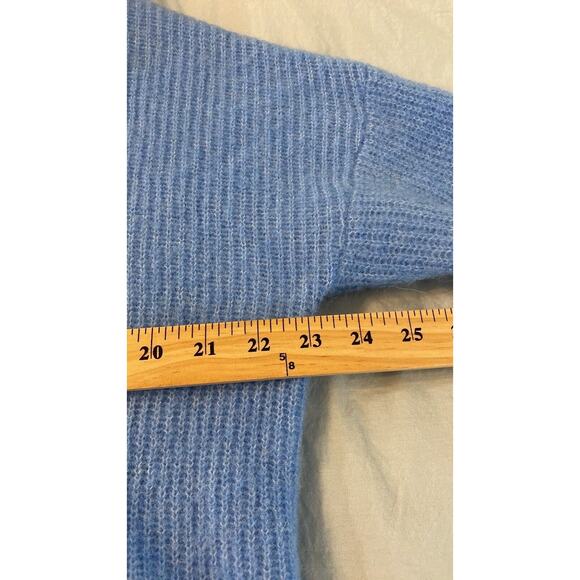 Ganni Callahan Alpaca and Wool Ribbed Knit Hooded Blue Pullover Sweater - Picture 7 of 9